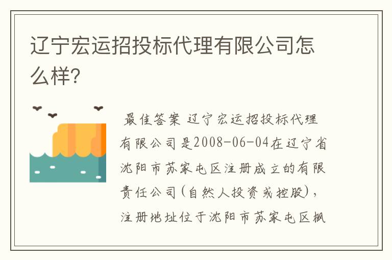 辽宁宏运招投标代理有限公司怎么样？