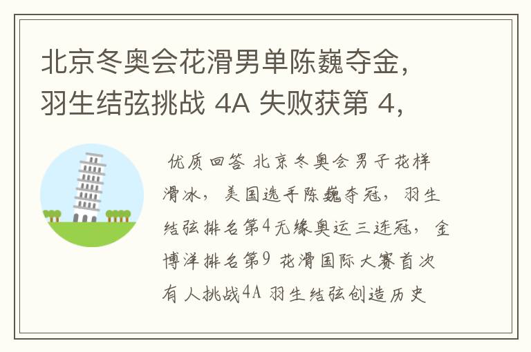 北京冬奥会花滑男单陈巍夺金，羽生结弦挑战 4A 失败获第 4，金博洋第 9，如何评价他们的表现？