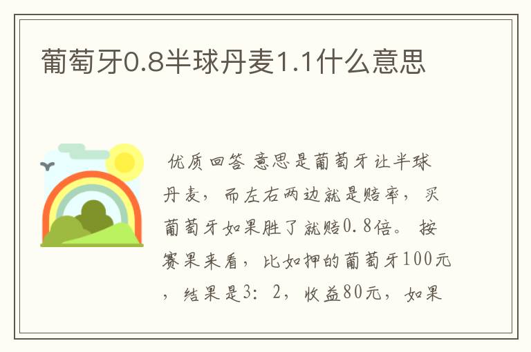 葡萄牙0.8半球丹麦1.1什么意思