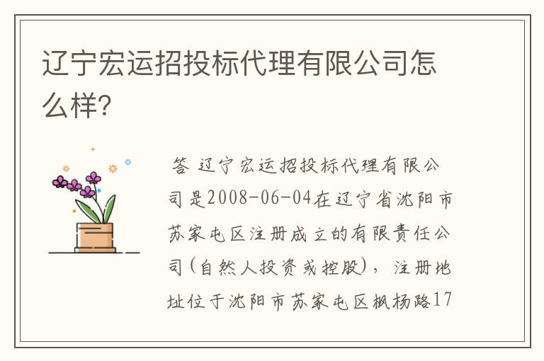 辽宁宏运招投标代理有限公司怎么样？