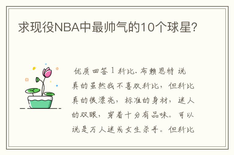 求现役NBA中最帅气的10个球星？