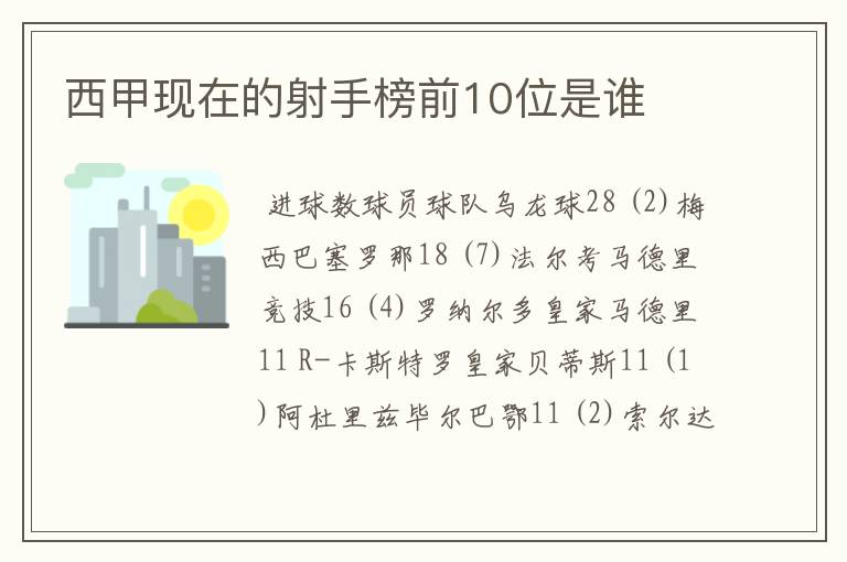 西甲现在的射手榜前10位是谁