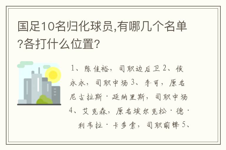 国足10名归化球员,有哪几个名单?各打什么位置?