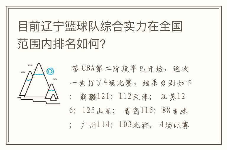 目前辽宁篮球队综合实力在全国范围内排名如何？