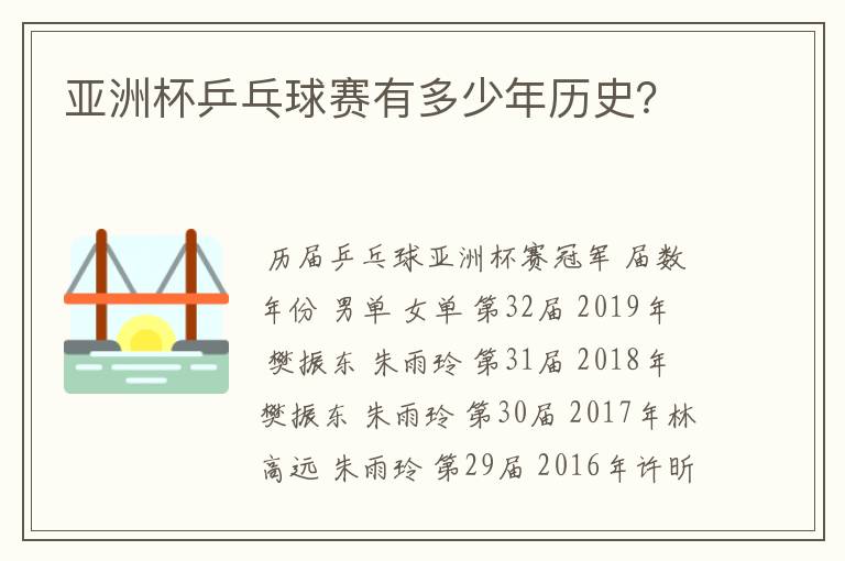 亚洲杯乒乓球赛有多少年历史？