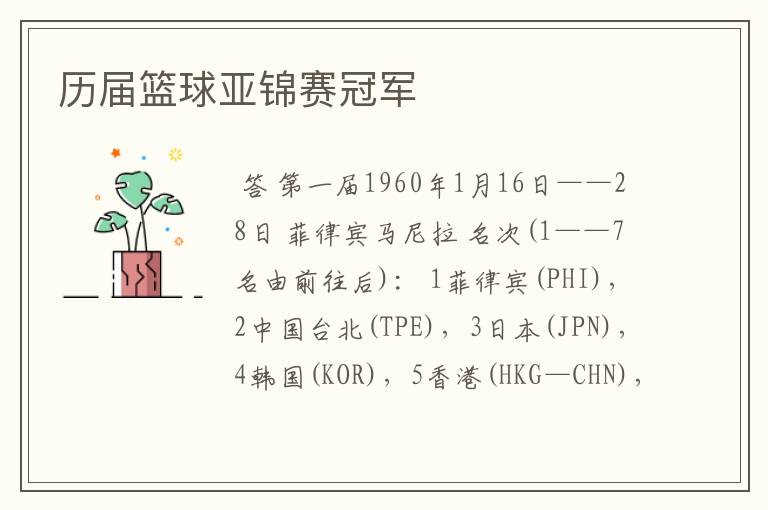 历届篮球亚锦赛冠军