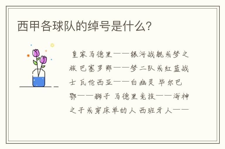 西甲各球队的绰号是什么？