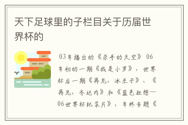 天下足球里的子栏目关于历届世界杯的