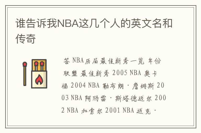 谁告诉我NBA这几个人的英文名和传奇