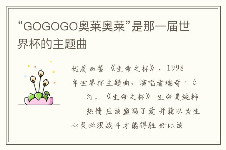 “GOGOGO奥莱奥莱”是那一届世界杯的主题曲