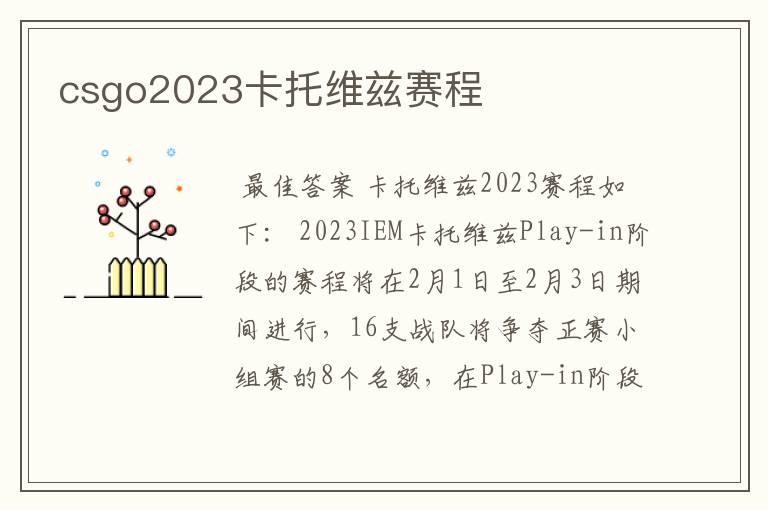 csgo2023卡托维兹赛程