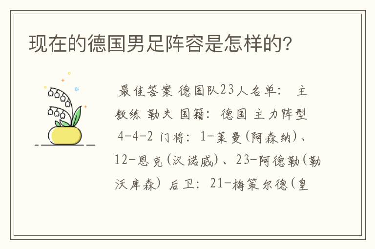 现在的德国男足阵容是怎样的?