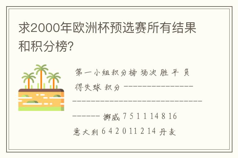 求2000年欧洲杯预选赛所有结果和积分榜？