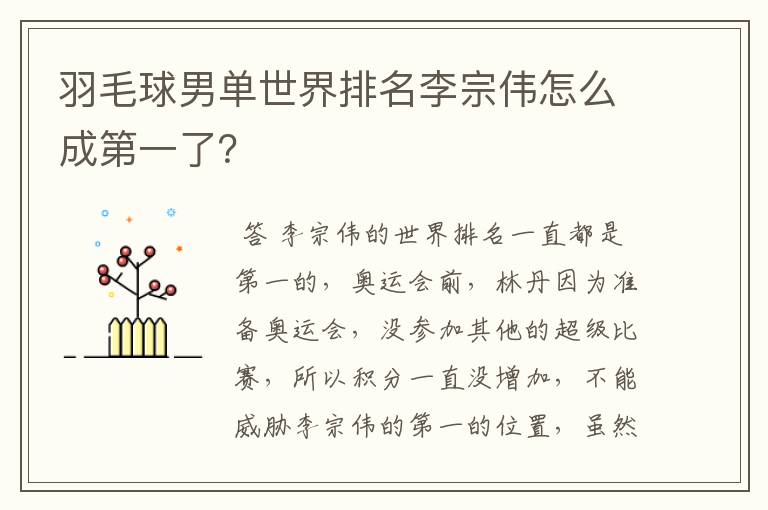 羽毛球男单世界排名李宗伟怎么成第一了？