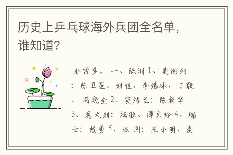 历史上乒乓球海外兵团全名单，谁知道？