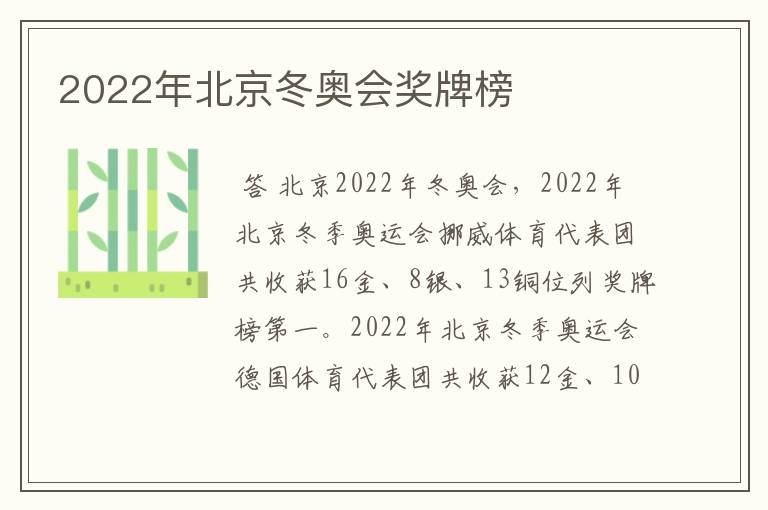 2022年北京冬奥会奖牌榜