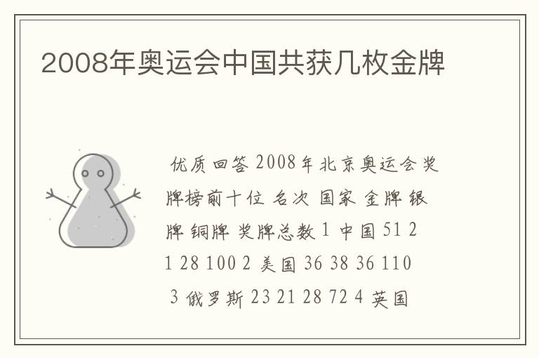 2008年奥运会中国共获几枚金牌