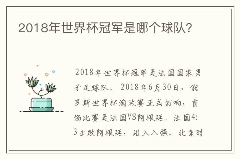 2018年世界杯冠军是哪个球队？