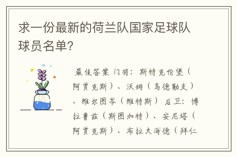 求一份最新的荷兰队国家足球队球员名单？