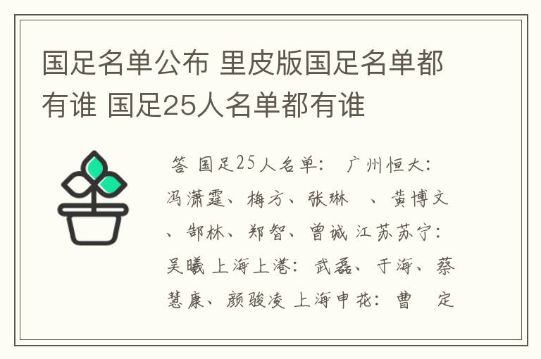 国足名单公布 里皮版国足名单都有谁 国足25人名单都有谁