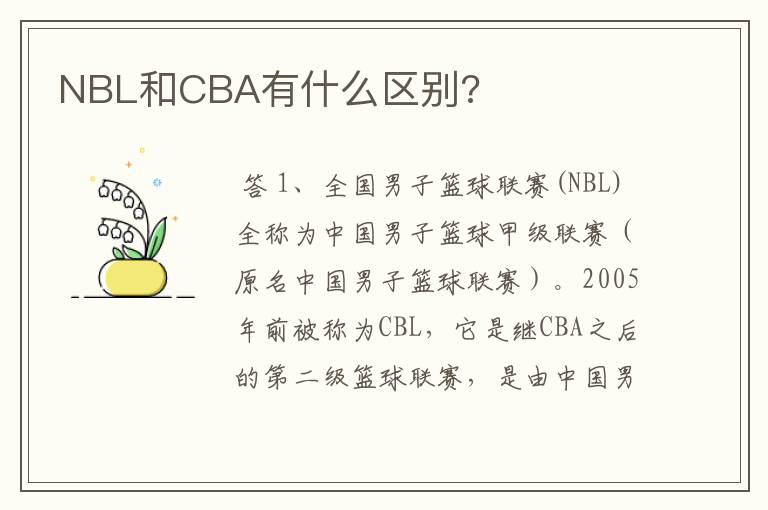 NBL和CBA有什么区别?