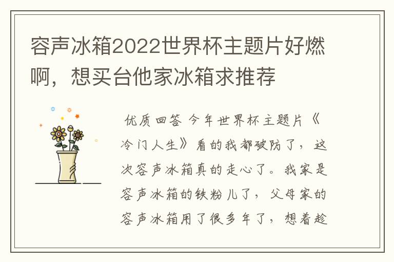 容声冰箱2022世界杯主题片好燃啊，想买台他家冰箱求推荐