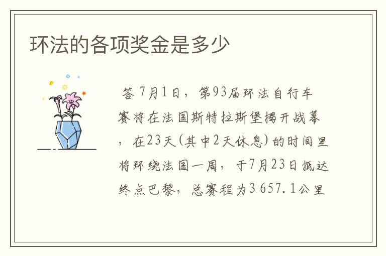 环法的各项奖金是多少