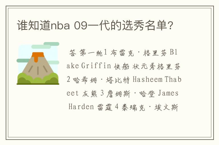 谁知道nba 09一代的选秀名单?