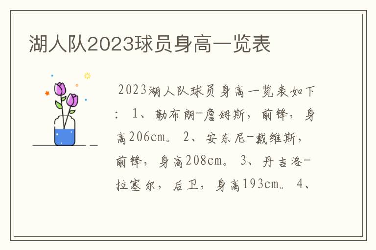 湖人队2023球员身高一览表