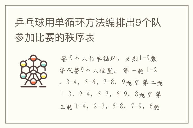 乒乓球用单循环方法编排出9个队参加比赛的秩序表