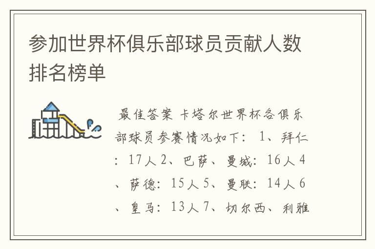 参加世界杯俱乐部球员贡献人数排名榜单