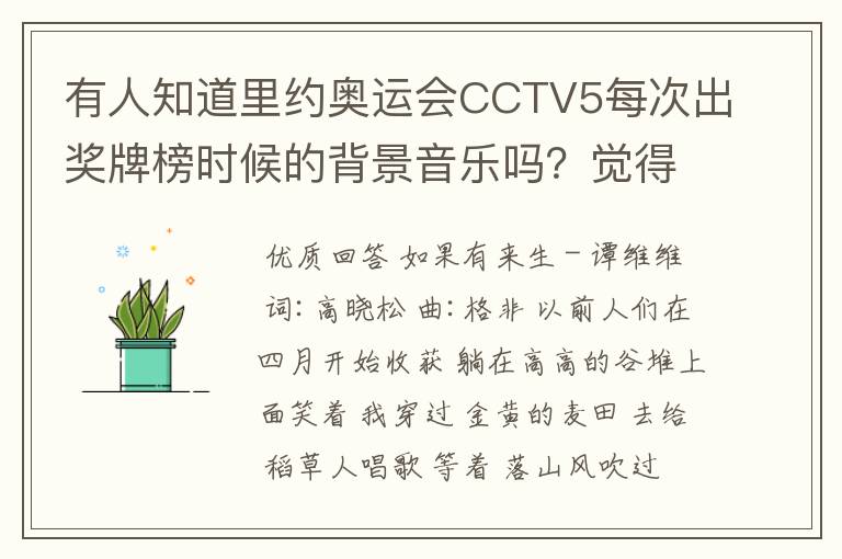 有人知道里约奥运会CCTV5每次出奖牌榜时候的背景音乐吗？觉得很好玩很