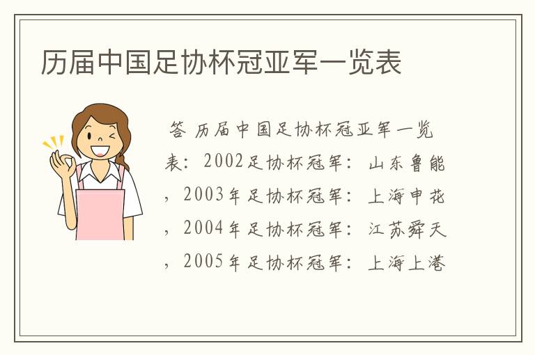 历届中国足协杯冠亚军一览表