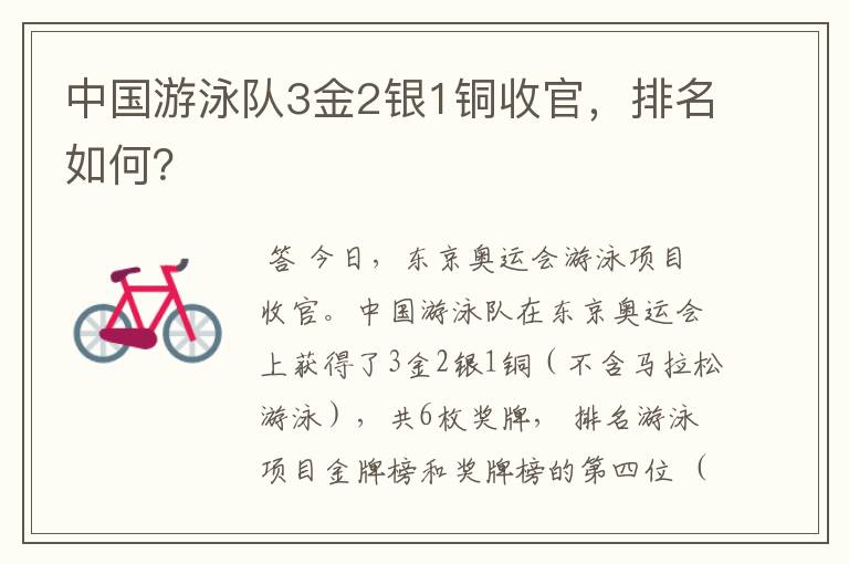 中国游泳队3金2银1铜收官，排名如何？