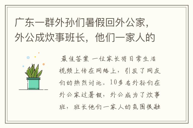 广东一群外孙们暑假回外公家，外公成炊事班长，他们一家人的氛围如何？