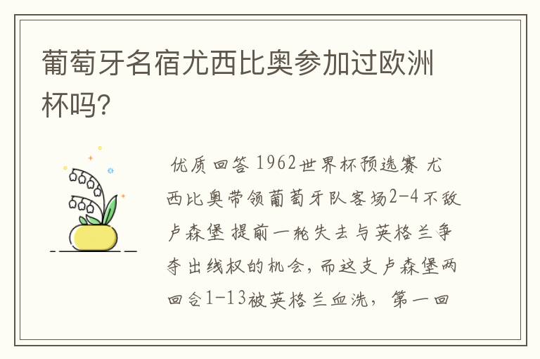 葡萄牙名宿尤西比奥参加过欧洲杯吗？