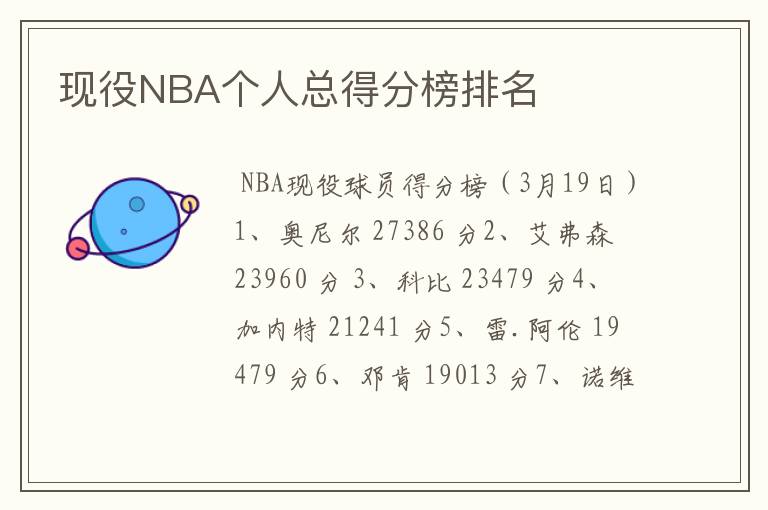 现役NBA个人总得分榜排名