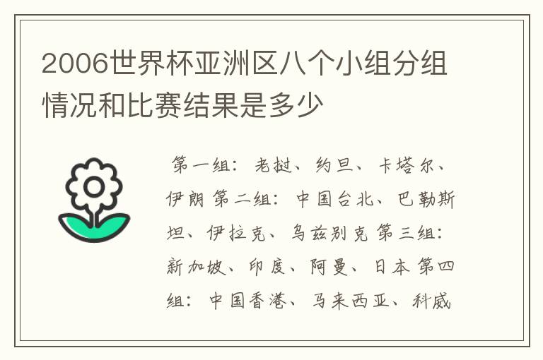 2006世界杯亚洲区八个小组分组情况和比赛结果是多少