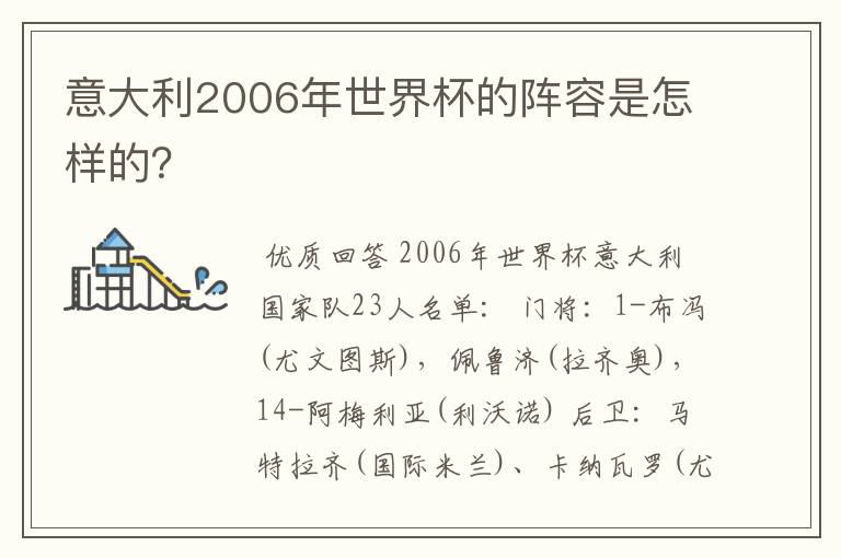 意大利2006年世界杯的阵容是怎样的？