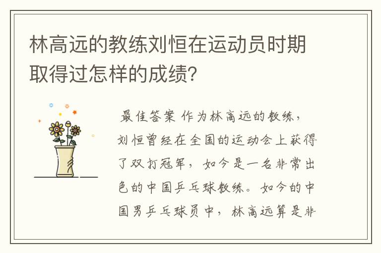 林高远的教练刘恒在运动员时期取得过怎样的成绩？