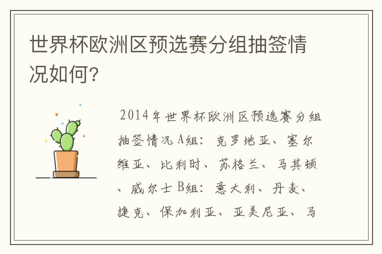 世界杯欧洲区预选赛分组抽签情况如何?