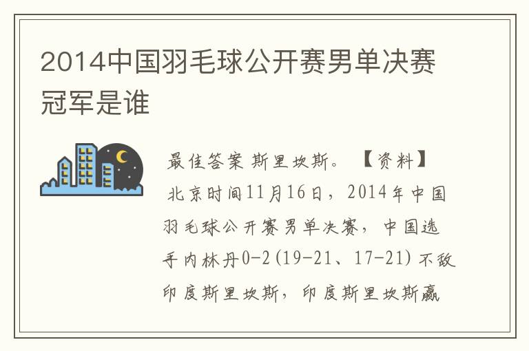 2014中国羽毛球公开赛男单决赛冠军是谁