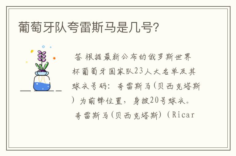 葡萄牙队夸雷斯马是几号？