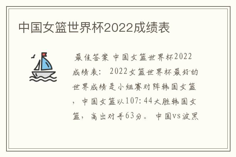 中国女篮世界杯2022成绩表