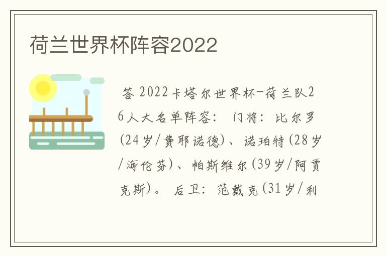 荷兰世界杯阵容2022