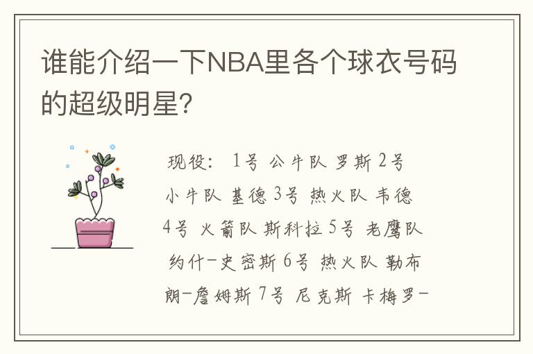 谁能介绍一下NBA里各个球衣号码的超级明星？