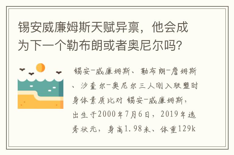 锡安威廉姆斯天赋异禀，他会成为下一个勒布朗或者奥尼尔吗？