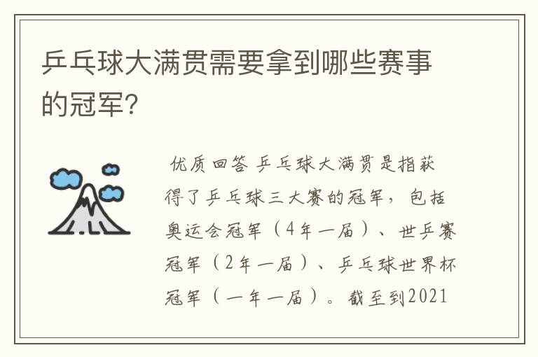 乒乓球大满贯需要拿到哪些赛事的冠军？