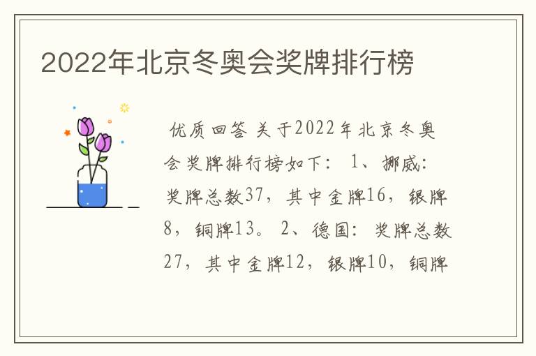 2022年北京冬奥会奖牌排行榜