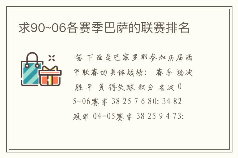 求90~06各赛季巴萨的联赛排名